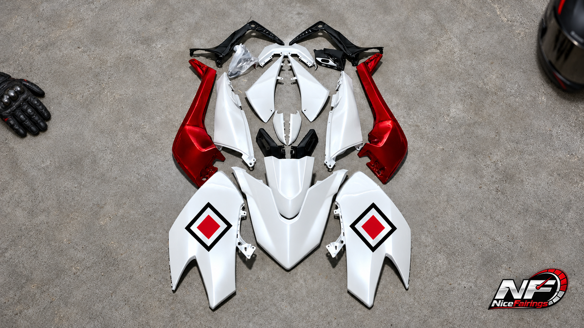 Editorial cover adapted from NiceFairings TMAX530 P049 flat-lay with riding glove, helmet edge and NiceFairings logo; see unaltered product image in article
