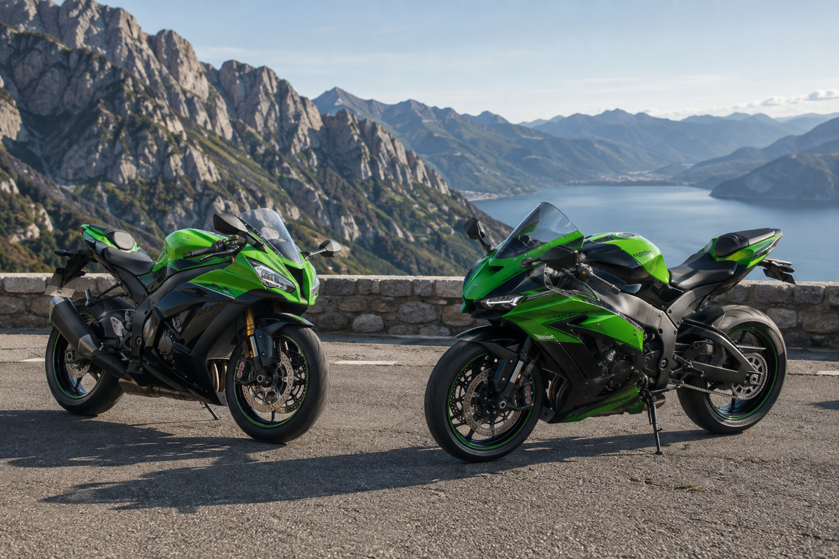 Green Kawasaki ZX-10R in a Western workshop for a fairing installation guide