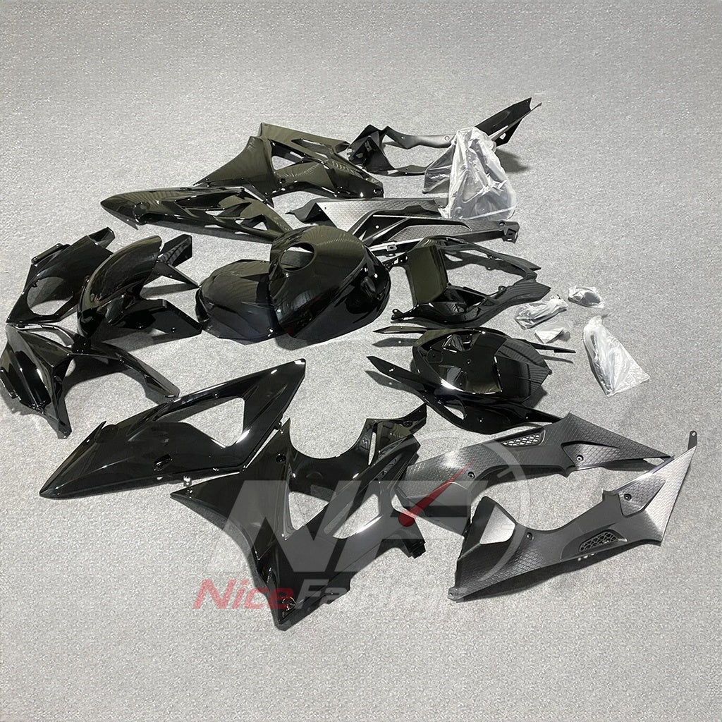 ABS Plastic Fairing Kit Fits 2009-2014 BMW S1000RR - Custom-Painted ABS Bodywork - Black Silver with Tank Cover | NiceFairings - side angle image