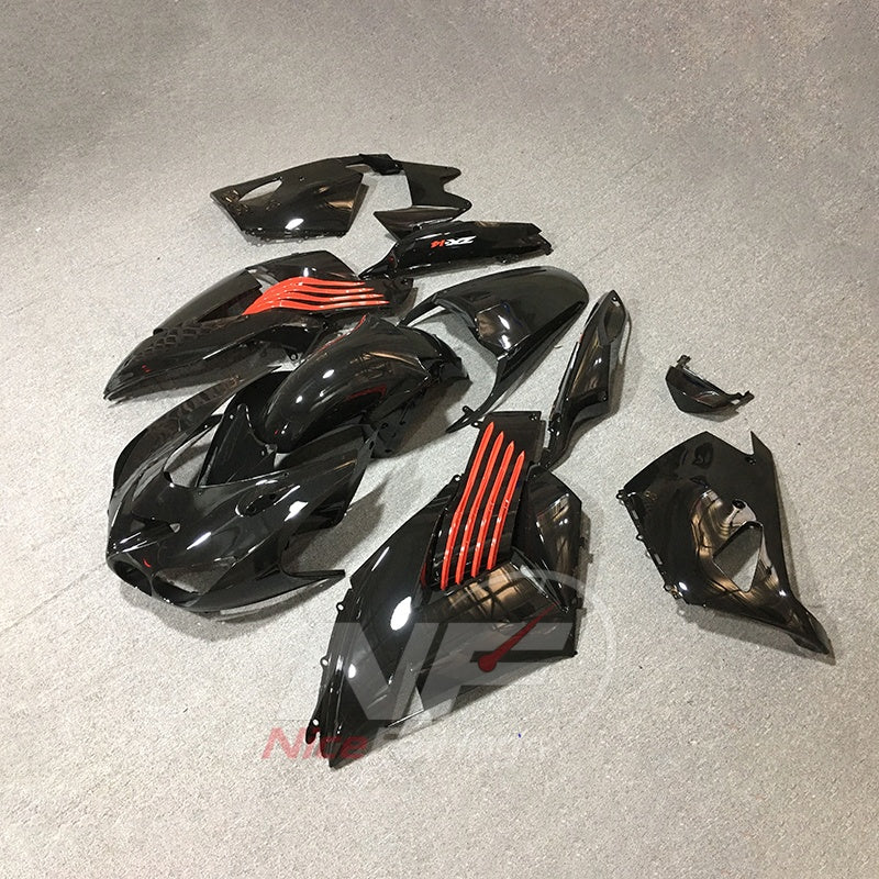 Fairing Kit Fits 2006-2011 KAWASAKI Ninja ZX-14 / ZZR1400 - ABS Plastic Bodywork - Black Red | NiceFairings - side angle image