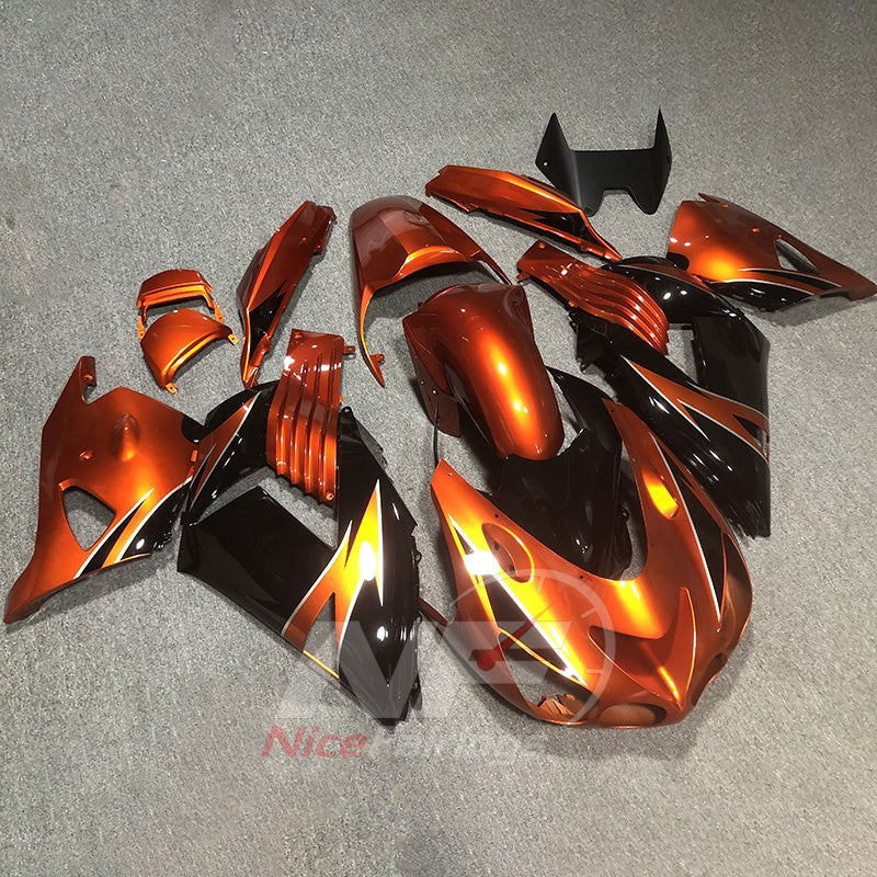 Motorcycle Fairing Kit Fits 2006-2011 KAWASAKI Ninja ZX-14 / ZZR1400 - ABS Plastic Bodywork - Orange Black | NiceFairings - side angle image