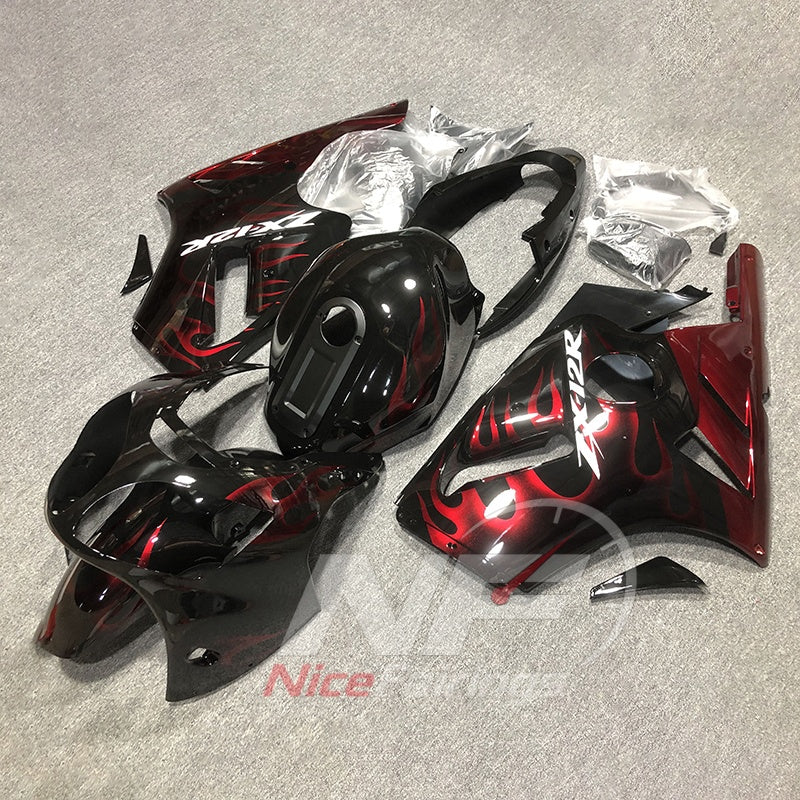 Fairing Kit Fits 2000-2001 KAWASAKI Ninja ZX-12R - ABS Plastic Bodywork - Black Red Graphic | NiceFairings - front angle image