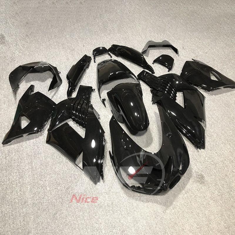 Aftermarket Fairing Kit Fits 2006-2011 KAWASAKI Ninja ZX-14 / ZZR1400 - ABS Plastic Bodywork - Black White | NiceFairings - side angle image