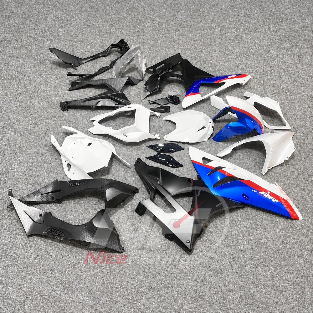 Fairing Kit Fits 2009-2014 BMW S1000RR - ABS Plastic Bodywork - White Blue Red | NiceFairings - side angle image