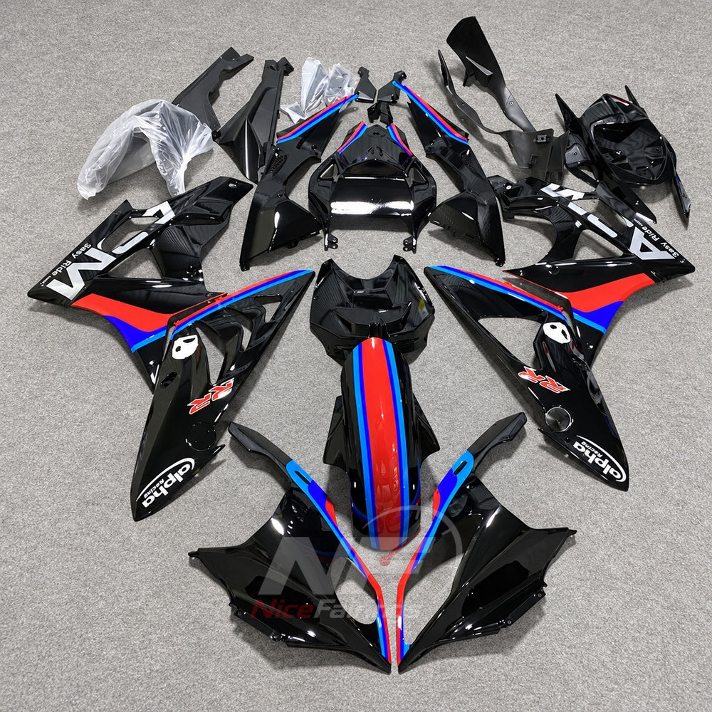 Custom Fairings Fit 2009-2014 BMW S1000RR - Replacement ABS Plastic - Black Silver | NiceFairings - paint design NO.6 option image