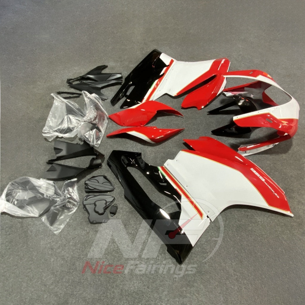 Custom Fairings Fit 2015-2019 DUCATI Panigale 959 1299 - ABS Plastic - Red White Carbon Fiber Look | NiceFairings - front angle image