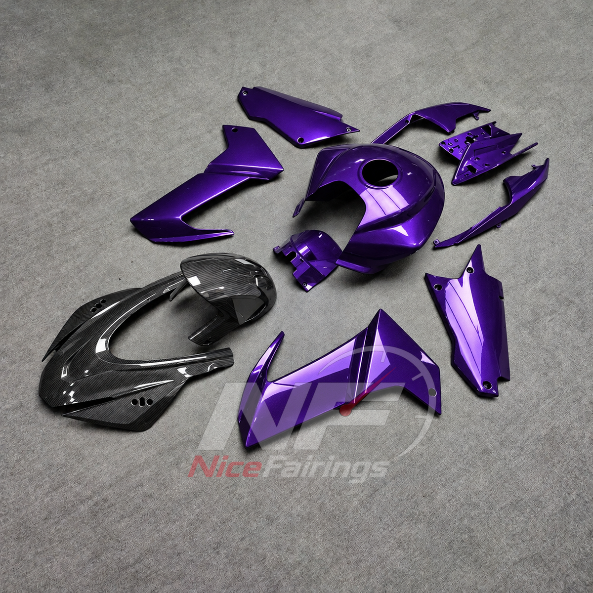 Custom Fairings Compatible with 2020-2024 APRILIA RS660 - ABS - Carbon Fiber Look Accents - Purple | NiceFairings - front angle image