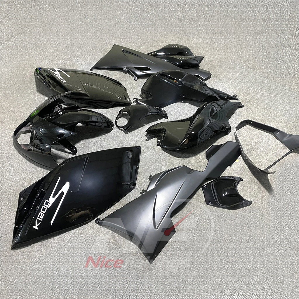 Fairing Kit Fits 2005-2010 BMW K1200S - ABS Plastic Bodywork - Black Silver | NiceFairings - front angle image