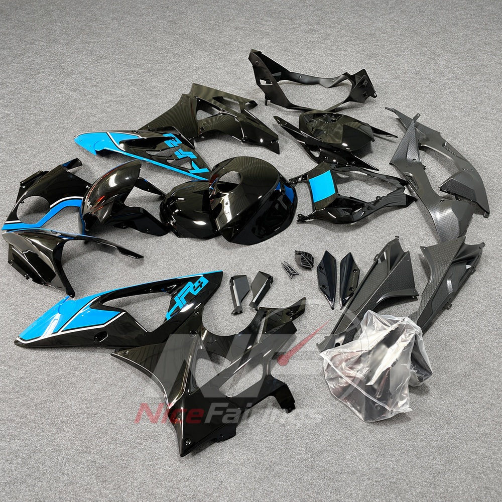 Sportbike Fairing Kit Fits 2009-2014 BMW S1000RR - ABS Fairing Panels - Black Cyan with Tank Cover | NiceFairings - side angle image