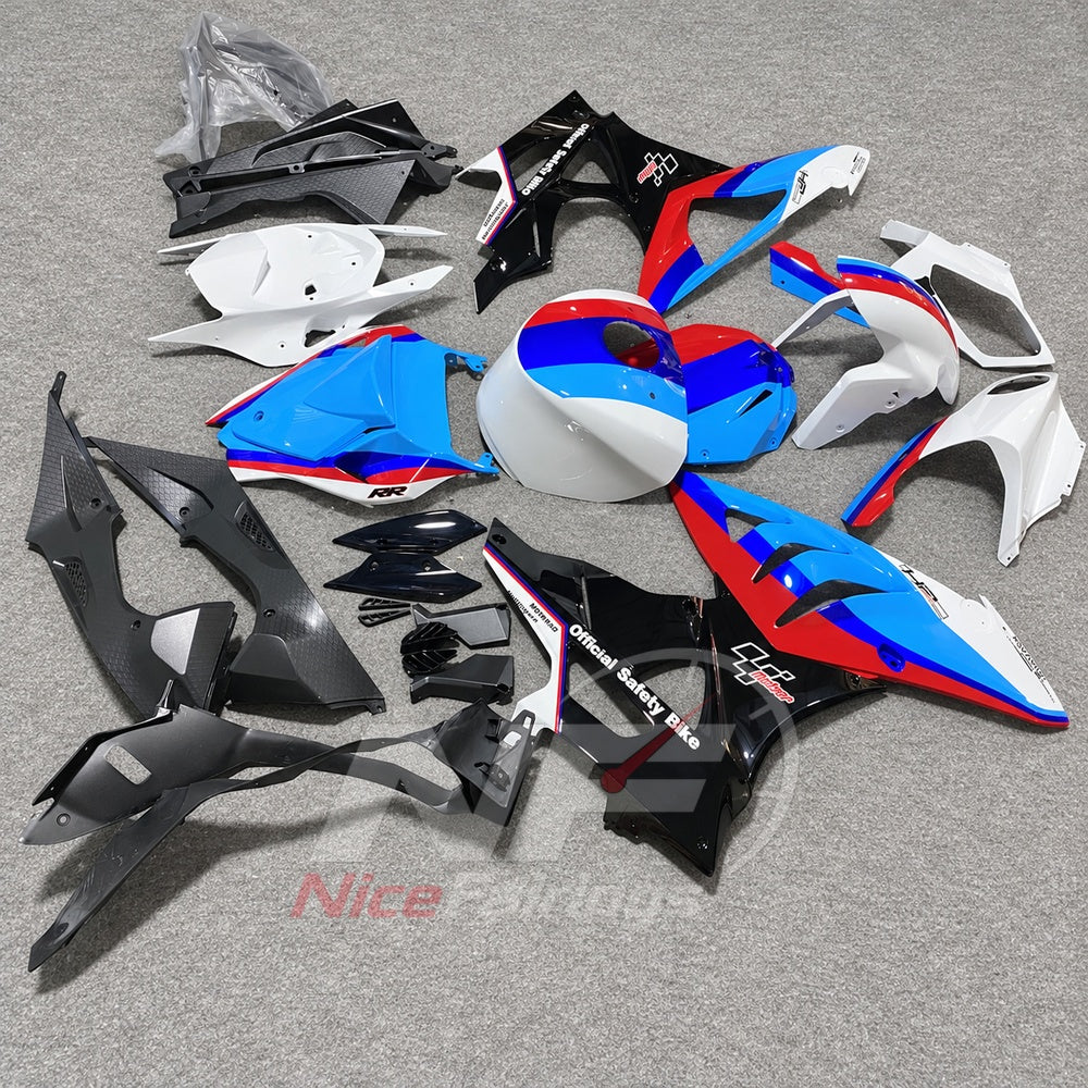ABS Plastic Fairing Kit Fits 2009-2014 BMW S1000RR - Custom-Painted ABS Bodywork - White Blue Red with Tank Cover | NiceFairings - side angle image