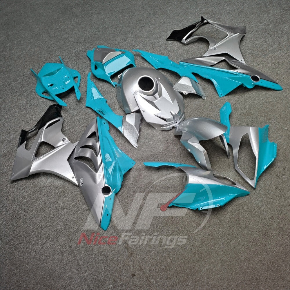 Aftermarket Fairing Kit Fits 2009-2014 BMW S1000RR - Sportbike ABS Bodywork - Cyan Silver with Tank Cover | NiceFairings - side angle image