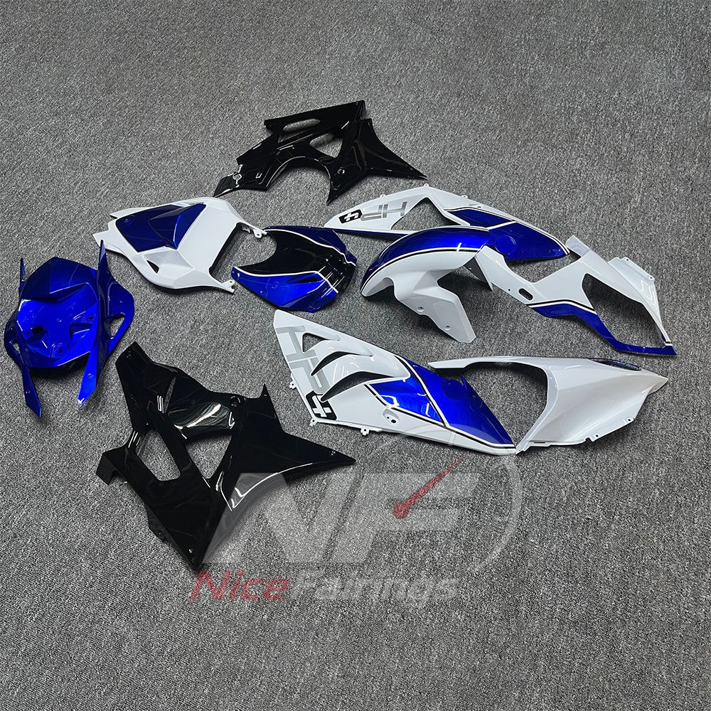 Motorcycle Fairing Kit Fits 2009-2014 BMW S1000RR - Aftermarket ABS Panels - Blue White Black | NiceFairings - front angle image