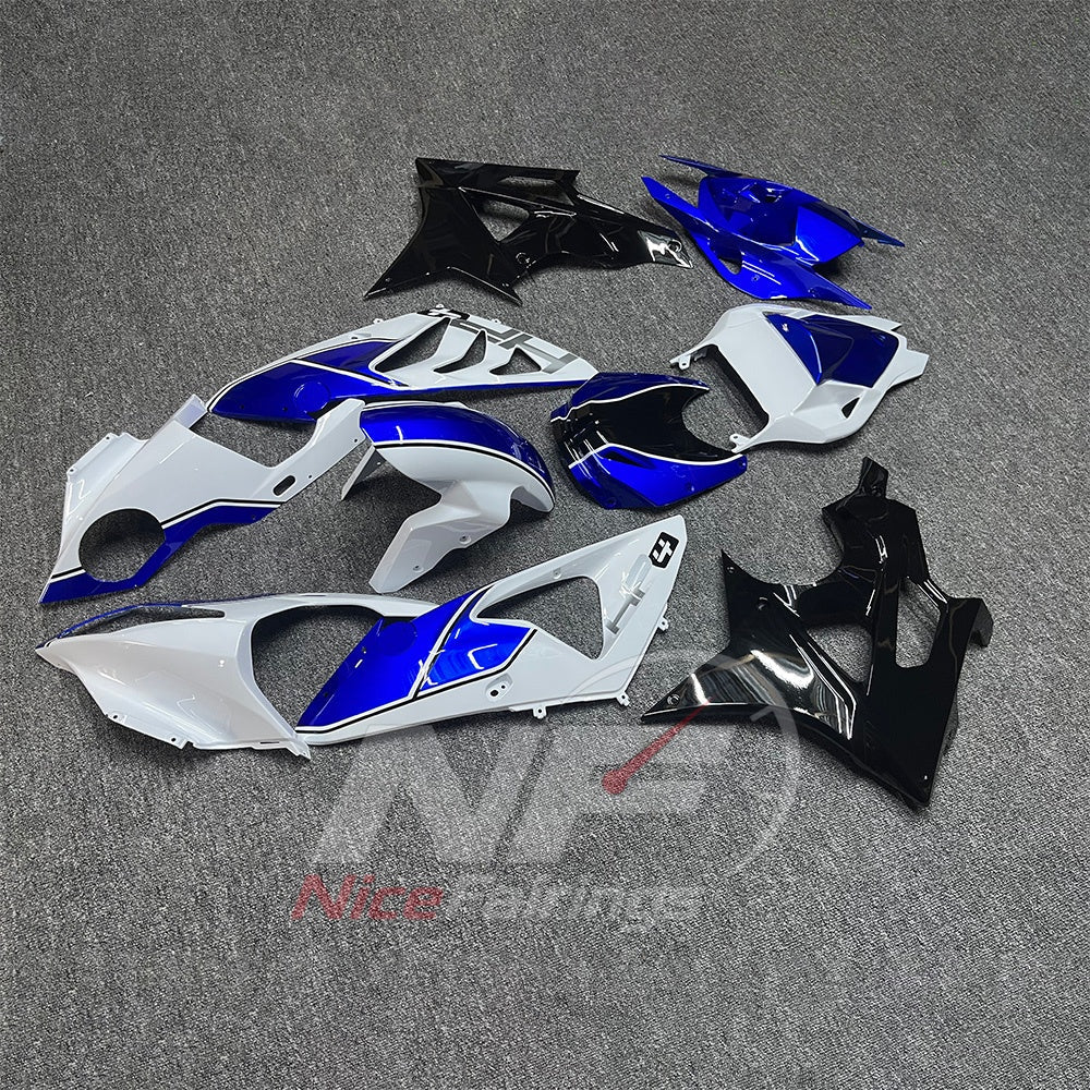 Motorcycle Fairing Kit Fits 2009-2014 BMW S1000RR - Aftermarket ABS Panels - Blue White Black | NiceFairings - side angle image