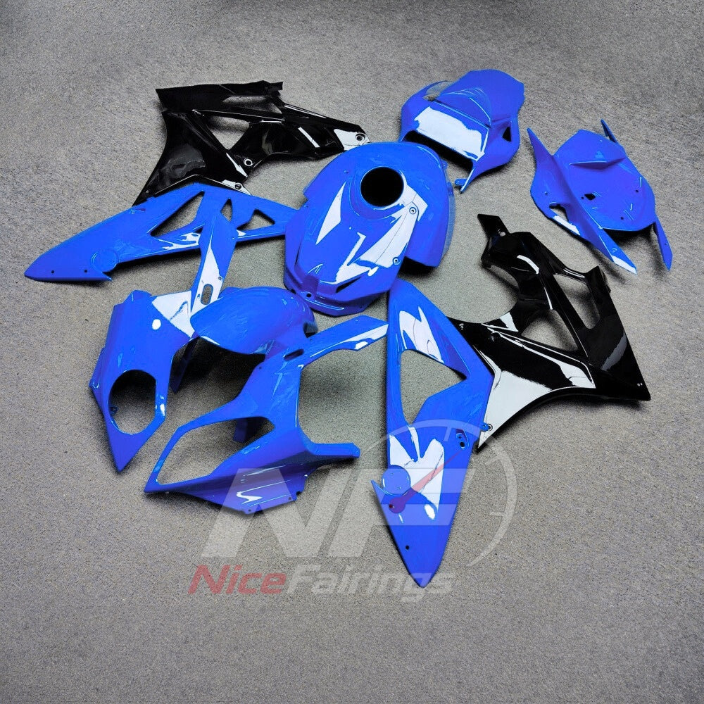 Custom Fairings Fit 2009-2014 BMW S1000RR - Replacement ABS Plastic - Blue Black with Tank Cover | NiceFairings - front angle image