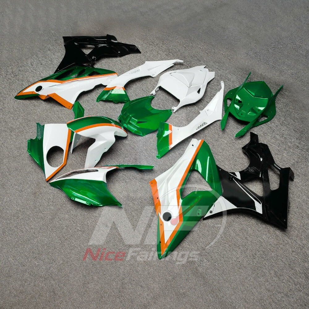 Fairings Kit Fits 2009-2014 BMW S1000RR - Injection-Molded ABS - Green White Black | NiceFairings - front angle image