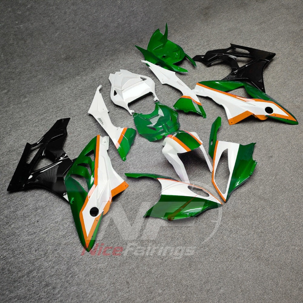 Fairings Kit Fits 2009-2014 BMW S1000RR - Injection-Molded ABS - Green White Black | NiceFairings - side angle image