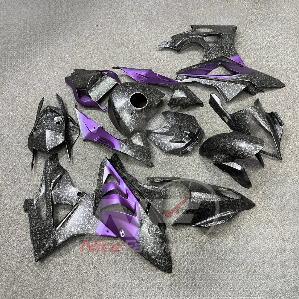 Custom Fairings Fit 2009-2014 BMW S1000RR - ABS Plastic Carbon Fiber Look - Purple Black with Tank Cover | NiceFairings - side angle image