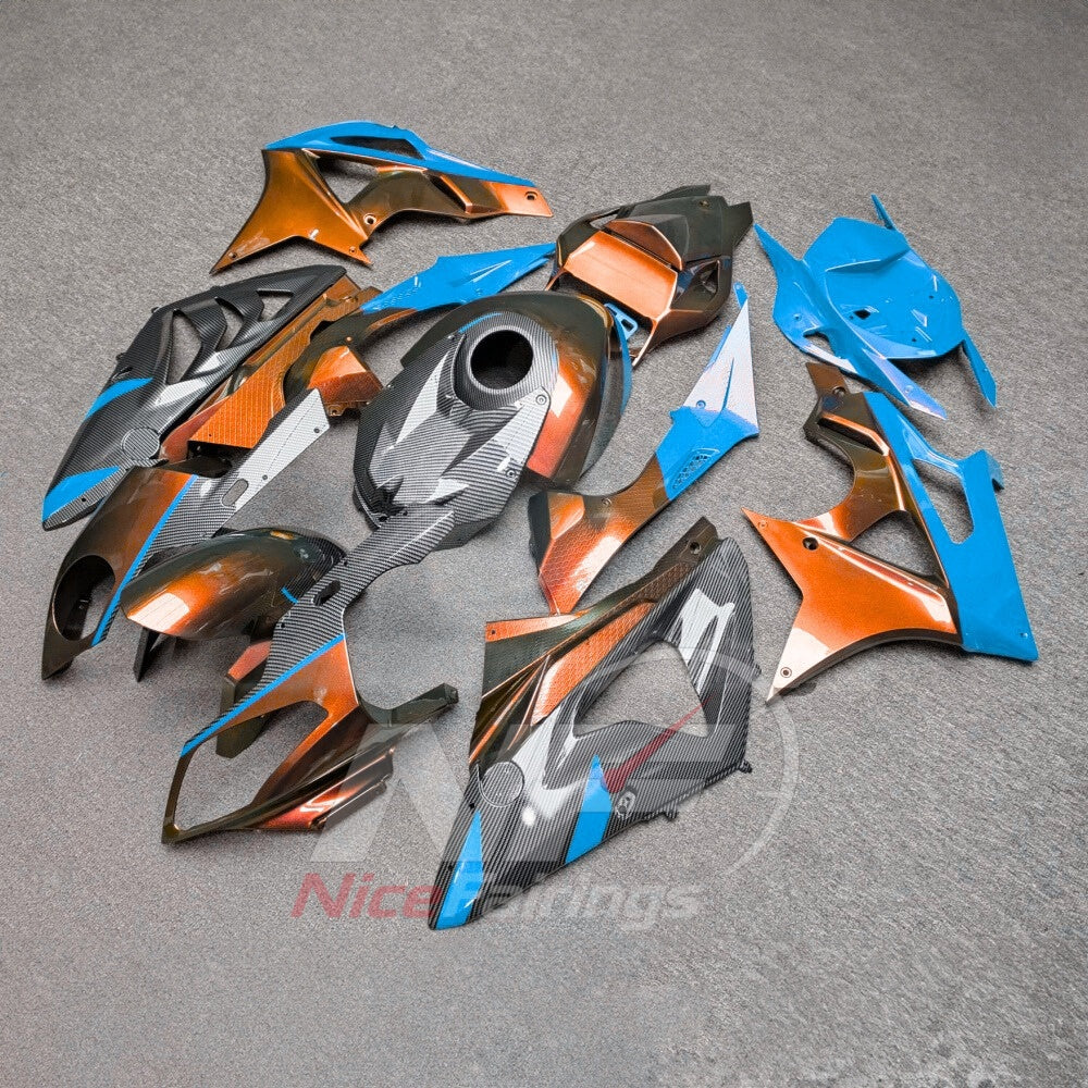 Sportbike Fairing Kit Fits 2009-2014 BMW S1000RR - Injection-Molded ABS Carbon Fiber Look - Blue White Black with Tank Cover | NiceFairings - paint design NO.5 option image