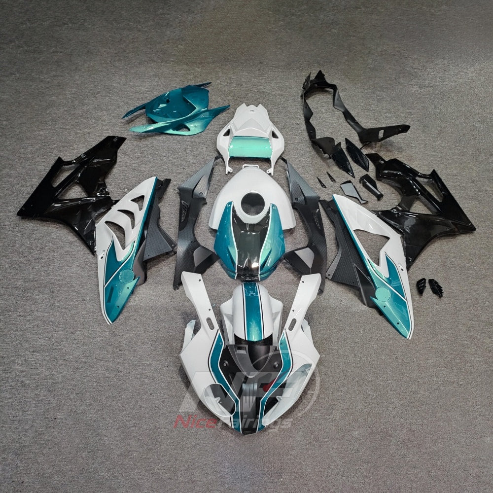 Aftermarket Fairing Kit Fits 2009-2014 BMW S1000RR - Sportbike ABS Bodywork - Cyan Silver with Tank Cover | NiceFairings - paint design NO.4 option image