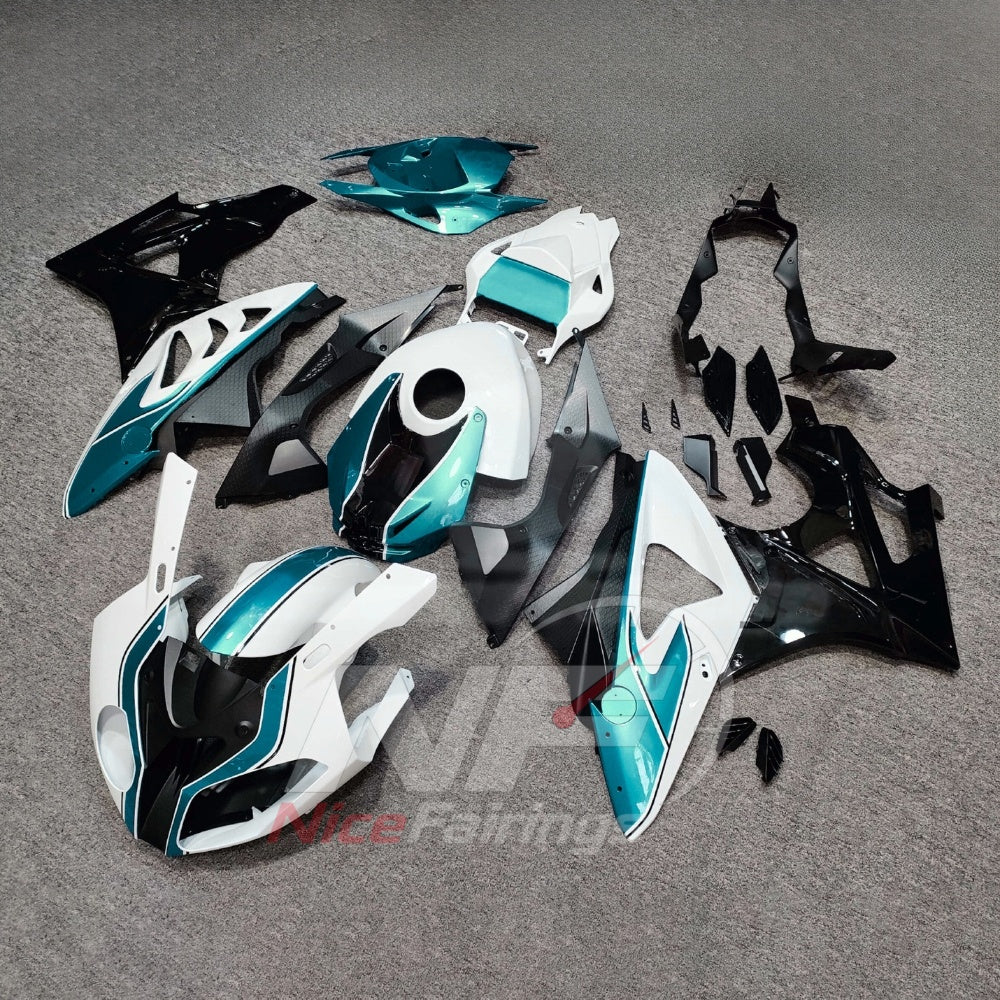 Replacement Fairings Fit 2009-2014 BMW S1000RR - ABS Plastic Fairings - Turquoise White Black with Tank Cover | NiceFairings - front angle image