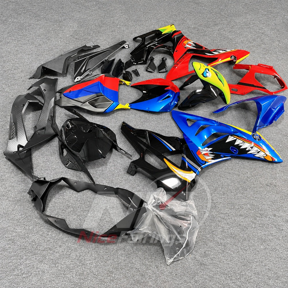 Custom Fairings Fit 2009-2014 BMW S1000RR - ABS Plastic Carbon Fiber Look - Red Blue Yellow | NiceFairings - side angle image