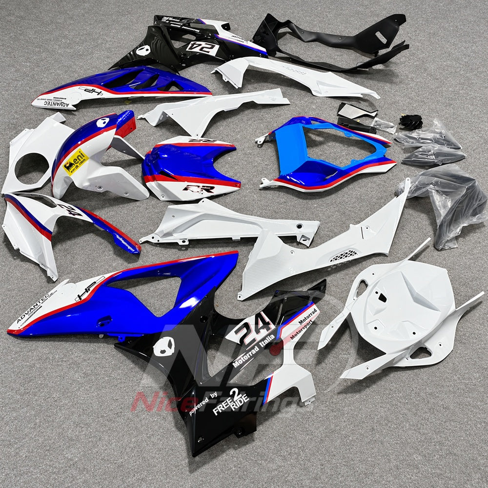 Replacement Fairings Fit 2009-2014 BMW S1000RR - ABS Plastic Fairings - Blue Red White | NiceFairings - front angle image