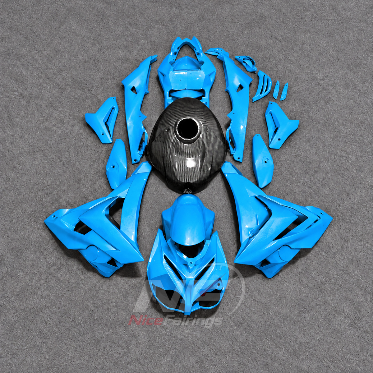 Aftermarket Fairing Kit Fits 2014-2016 BMW S1000R - Carbon Fiber Look Bodywork - Cyan Blue Black with Tank Cover | NiceFairings - main product image