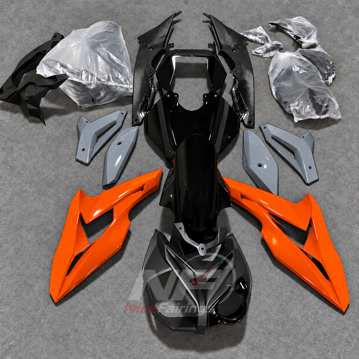 Replacement Fairings Fit 2014-2016 BMW S1000R - Aftermarket ABS Carbon Fiber Look - Orange White | NiceFairings - main product image