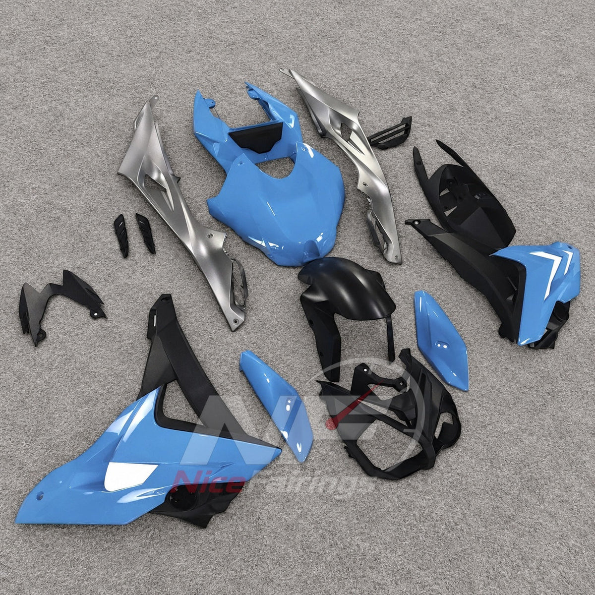 Motorcycle Fairing Kit Fits 2014-2016 BMW S1000R - Aftermarket ABS Panels - Light Blue Black Silver | NiceFairings - side angle image