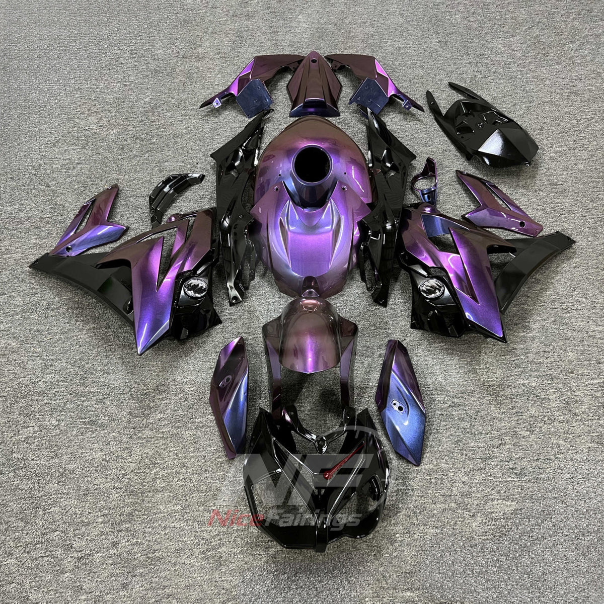 Replacement Fairings Fit 2014-2016 BMW S1000R - Aftermarket ABS Carbon Fiber Look - Purple Side Panels Black with Tank Cover | NiceFairings - paint design NO.6 option image