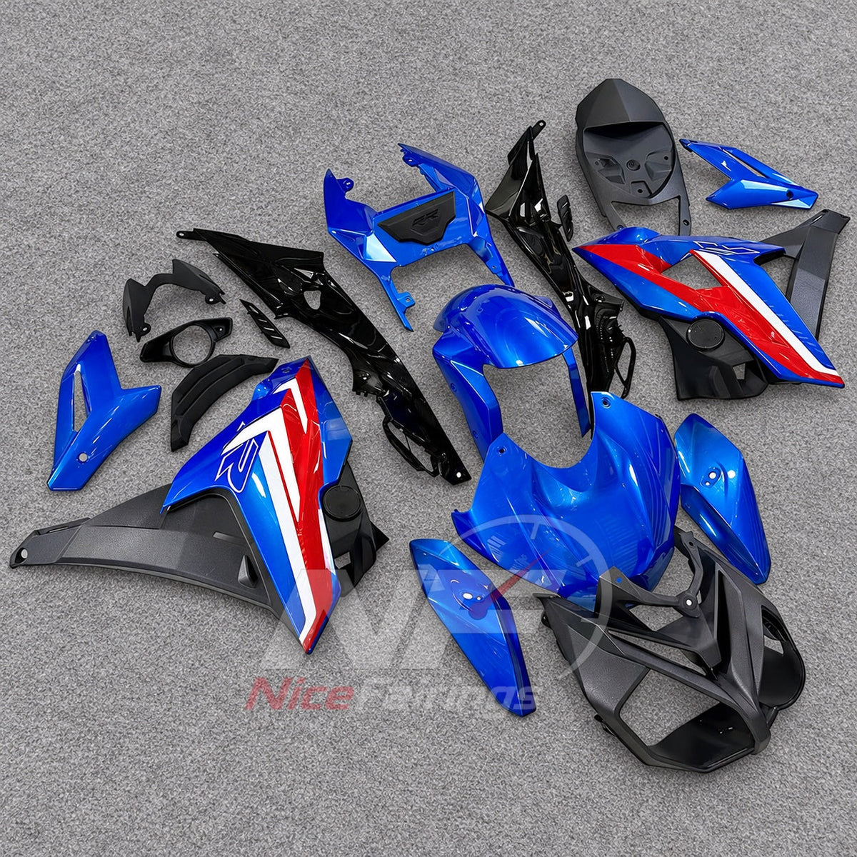 Custom Fairings Fit 2014-2016 BMW S1000R - ABS Fairing Panels - Blue White Red | NiceFairings - front angle image