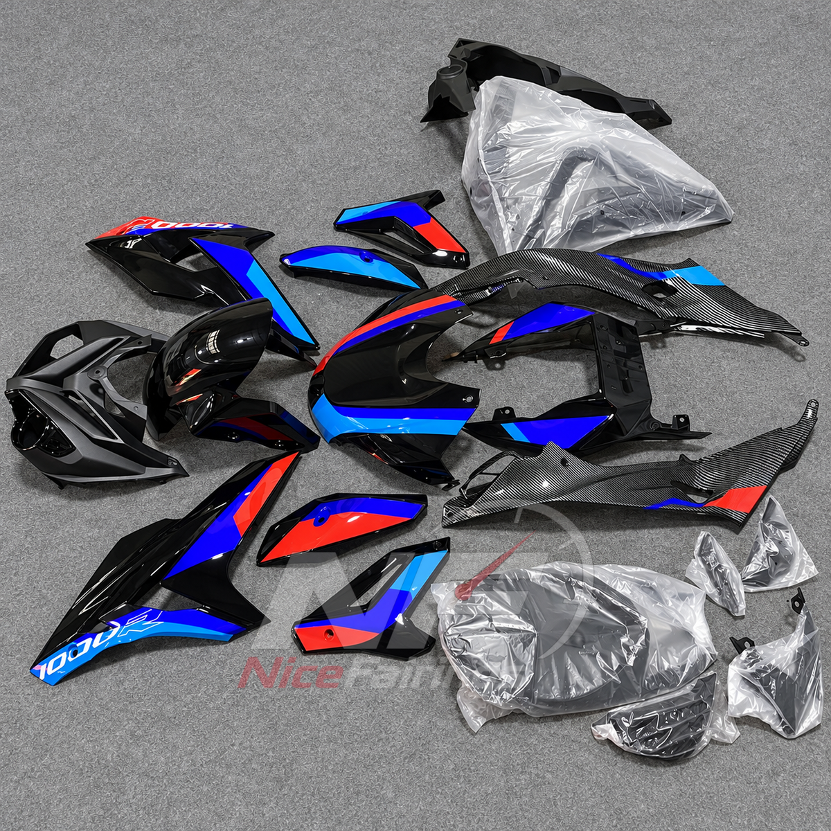 Sportbike Fairing Kit Fits 2014-2016 BMW S1000R - ABS Fairing Panels Carbon Fiber Look - Blue Red | NiceFairings - front angle image