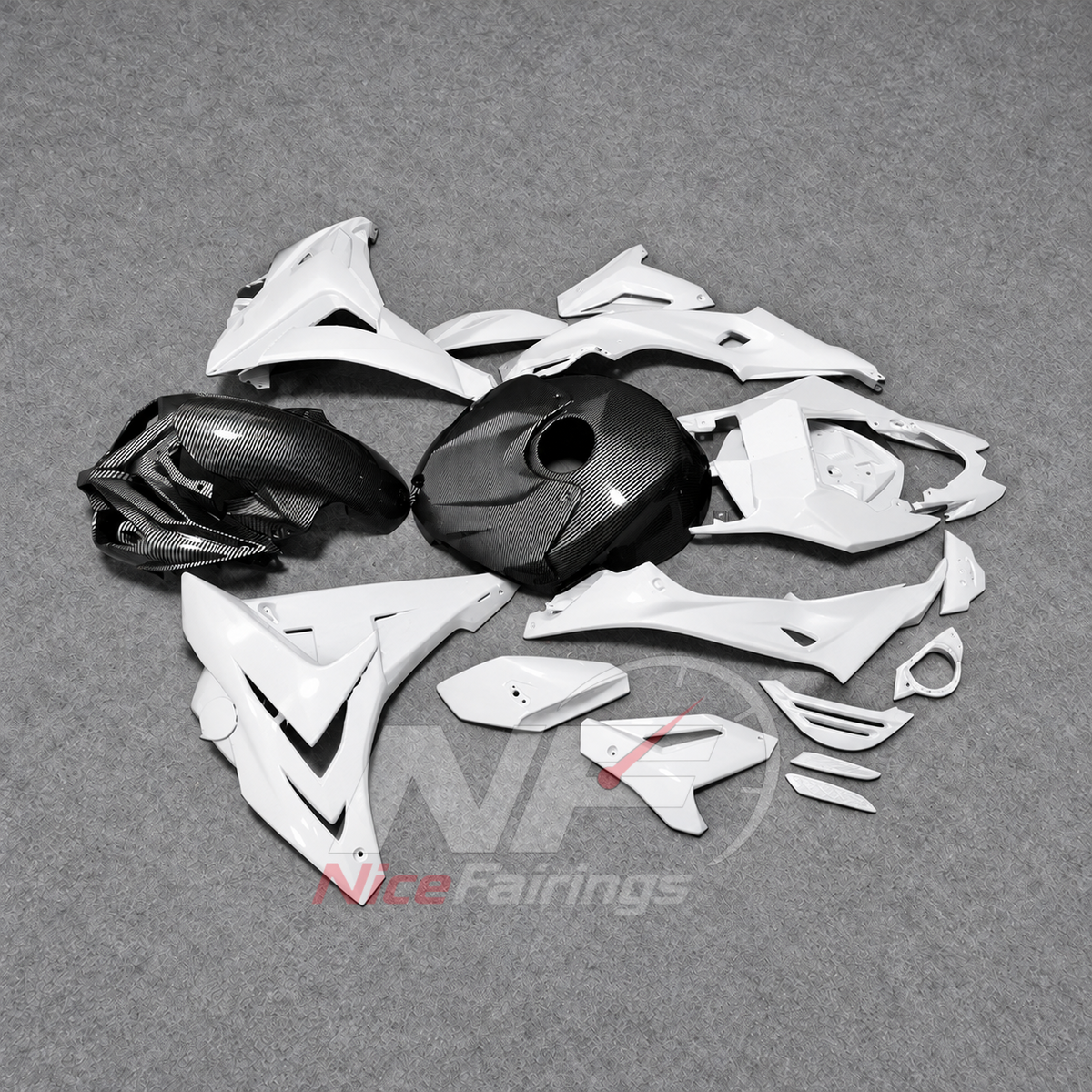 Custom Fairings Fit 2014-2016 BMW S1000R - ABS Plastic Carbon Fiber Look - White Black with Tank Cover | NiceFairings - front angle image