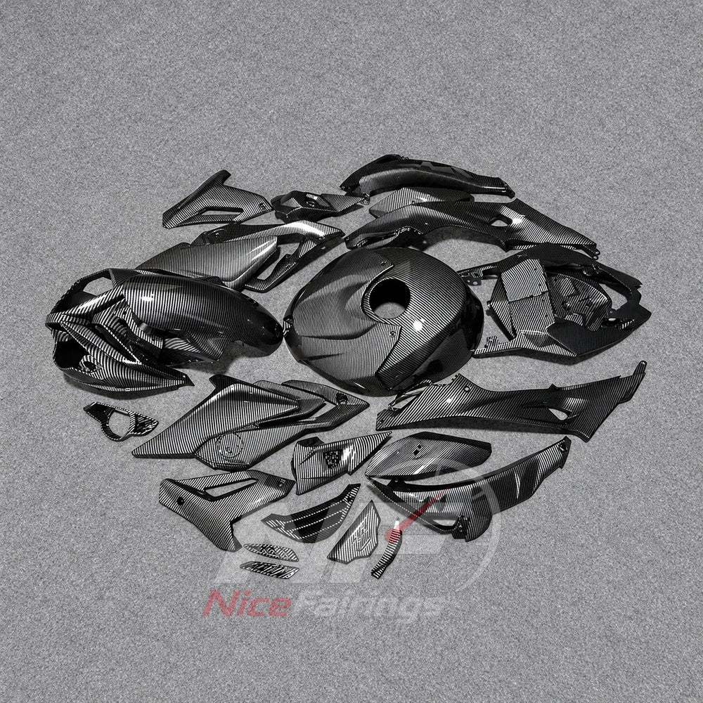ABS Plastic Fairing Kit Fits 2017-2020 BMW S1000R - Sportbike Bodywork - Black Carbon Fiber Look | NiceFairings - front angle image