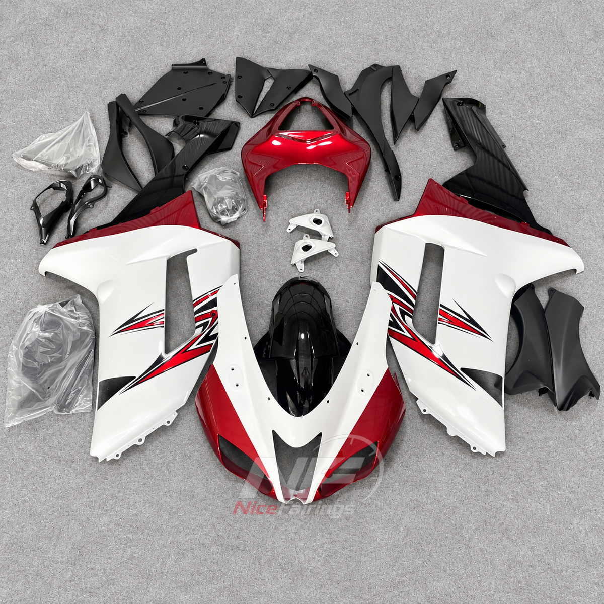 Kawasaki ZX6R 2007-2008 White-red angular layout - front view