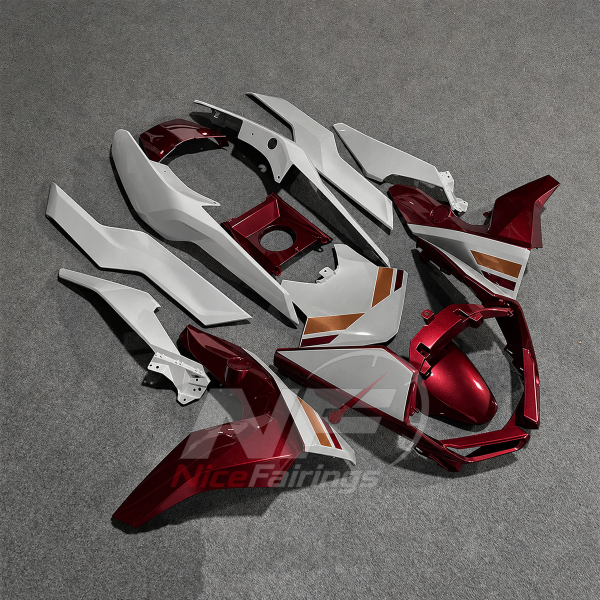 Custom Fairings Fit 2019-2025 BMW C400GT - Injection-Molded ABS Plastic - Burgundy White | NiceFairings - front angle image