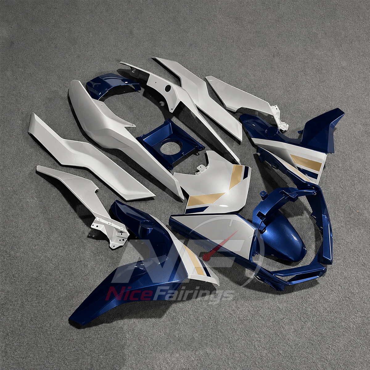 Replacement Fairings Fit 2019-2025 BMW C400GT - Injection-Molded ABS Plastic - Blue White Gold | NiceFairings - front angle image