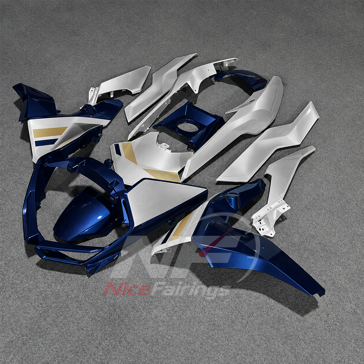 Replacement Fairings Fit 2019-2025 BMW C400GT - Injection-Molded ABS Plastic - Blue White Gold | NiceFairings - side angle image