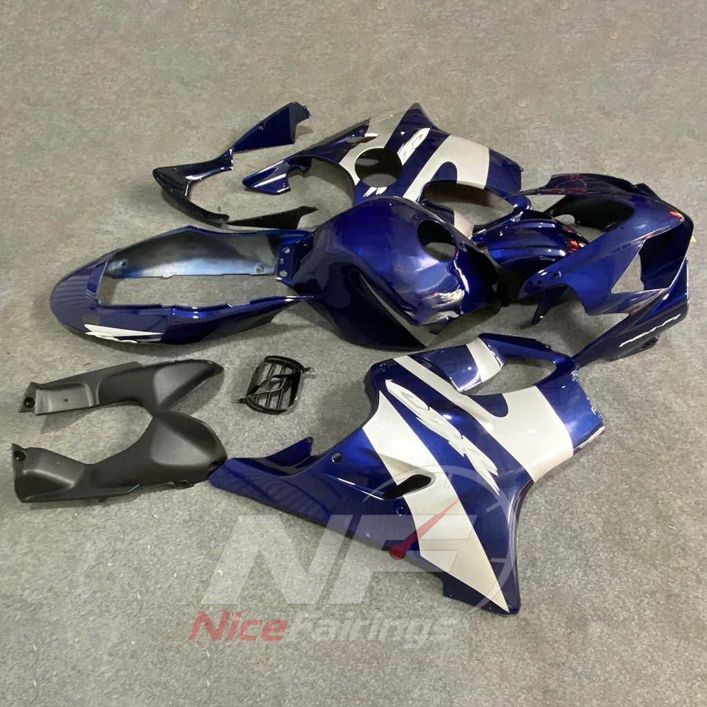 Custom Fairings Fit 2004-2007 HONDA CBR600 F4i - ABS Plastic - Blue White | NiceFairings - front angle image