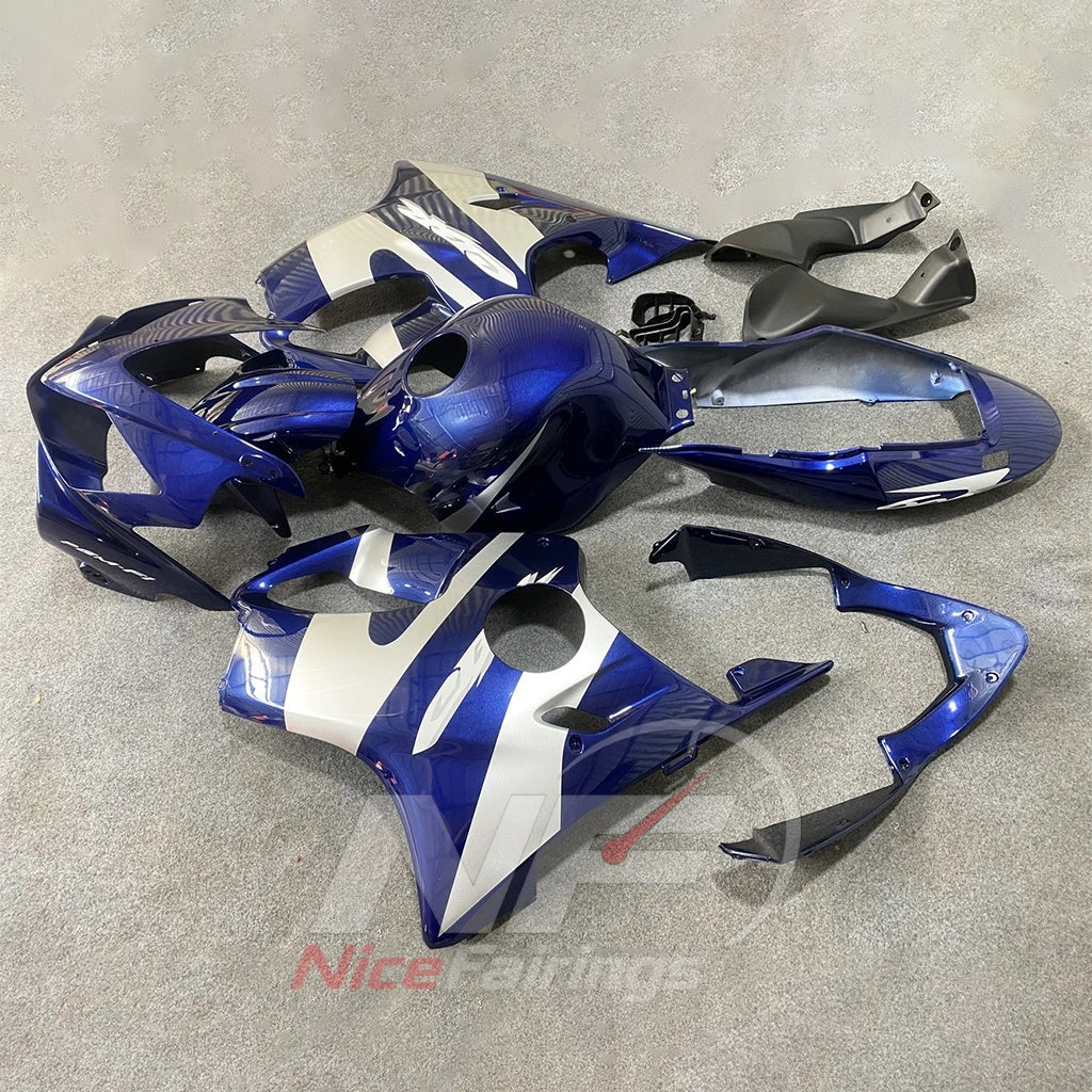 Custom Fairings Fit 2004-2007 HONDA CBR600 F4i - ABS Plastic - Blue White | NiceFairings - side angle image