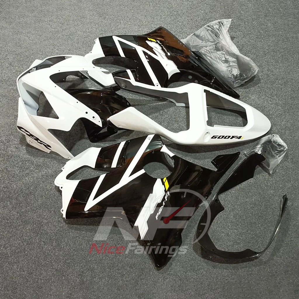Sportbike Fairing Kit Fits 2001-2003 HONDA CBR600 F4i - ABS Plastic - White Black Contrast | NiceFairings - front angle image