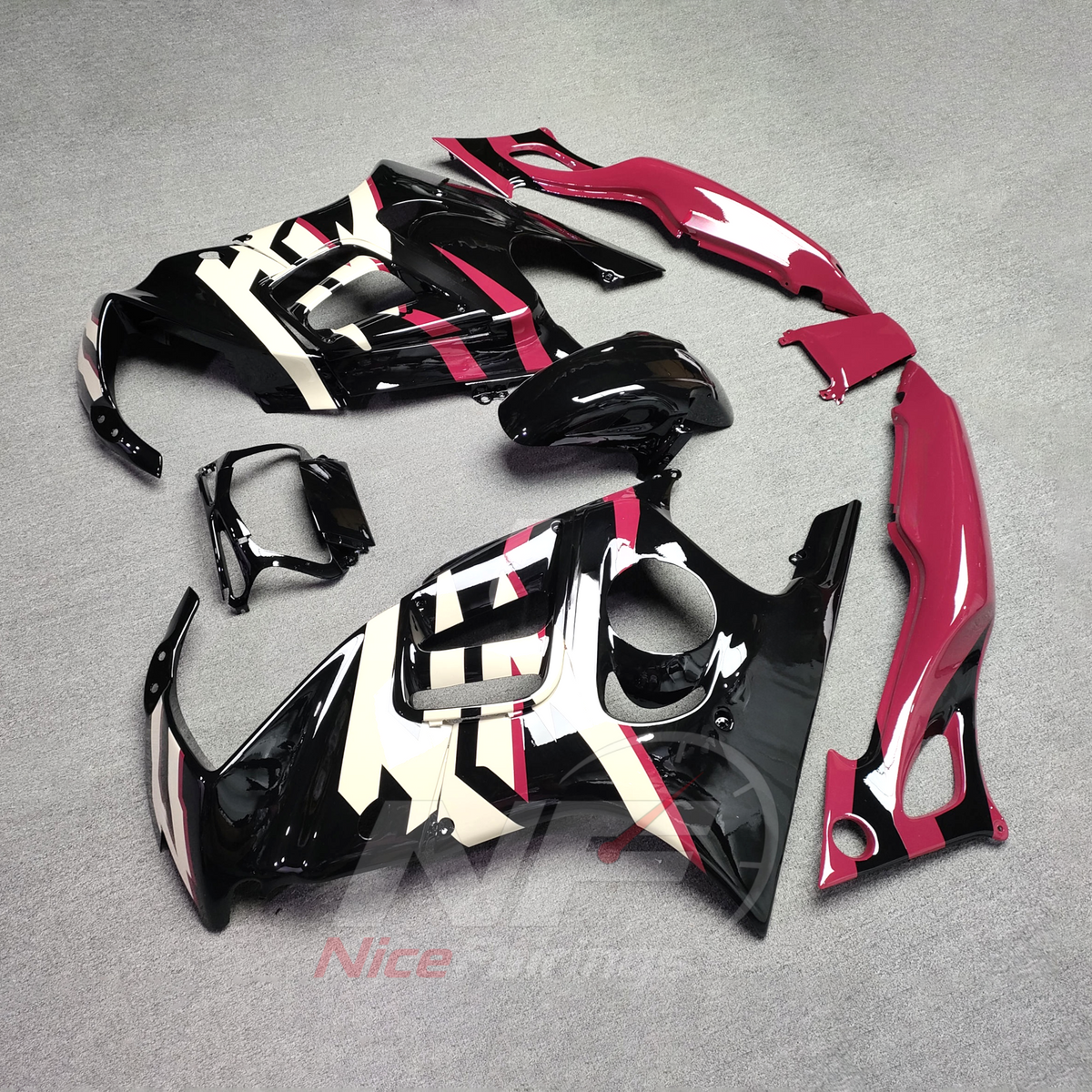 ABS Plastic Fairing Kit Fits 1997-1998 HONDA CBR600 F3 - Bodywork - Pink White Black | NiceFairings - front angle image