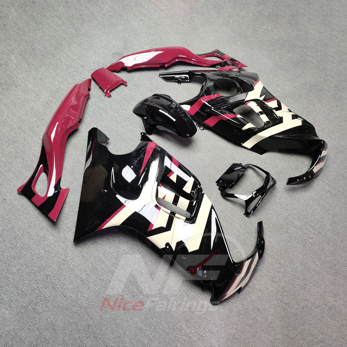 ABS Plastic Fairing Kit Fits 1997-1998 HONDA CBR600 F3 - Bodywork - Pink White Black | NiceFairings - side angle image