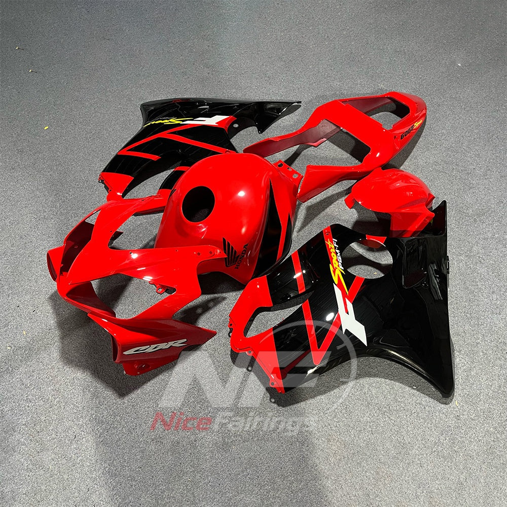 Fairing Kit Fits 2001-2003 HONDA CBR600 F4i - ABS Plastic - Red Black Lightning | NiceFairings - front angle image