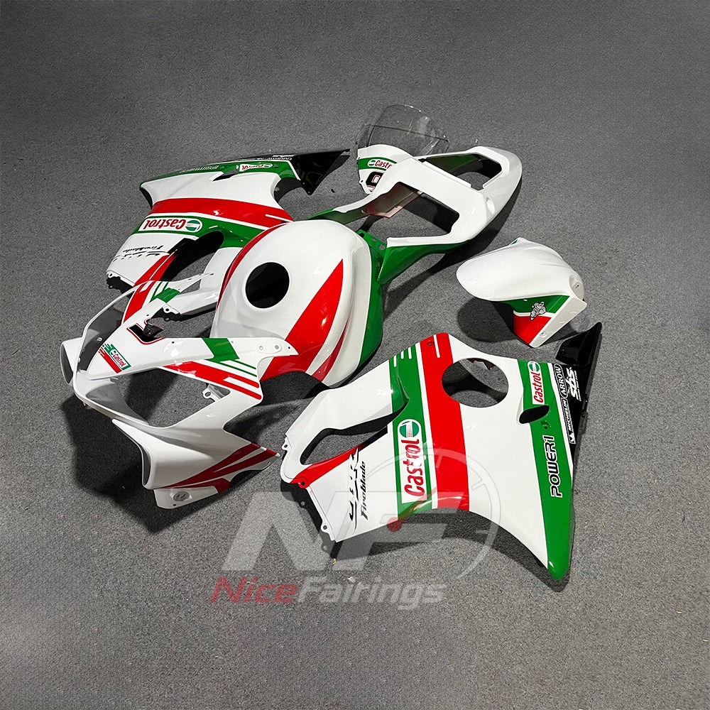 Motorcycle Fairing Kit Fits 2001-2003 HONDA CBR600 F4i - ABS Plastic - White Green Red | NiceFairings - side angle image