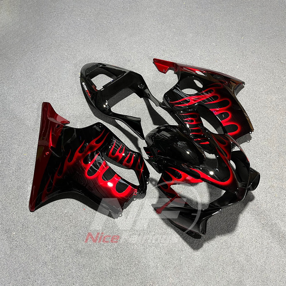 Replacement Fairings Fit 2001-2003 HONDA CBR600 F4i - ABS Plastic - Red Flame Black | NiceFairings - side angle image