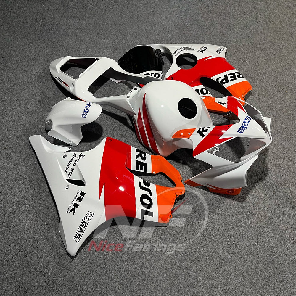 Fairings Kit Fits 2001-2003 HONDA CBR600 F4i - ABS Plastic - White Orange Red | NiceFairings - front angle image