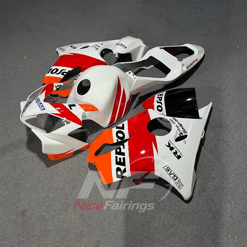 Fairings Kit Fits 2001-2003 HONDA CBR600 F4i - ABS Plastic - White Orange Red | NiceFairings - side angle image