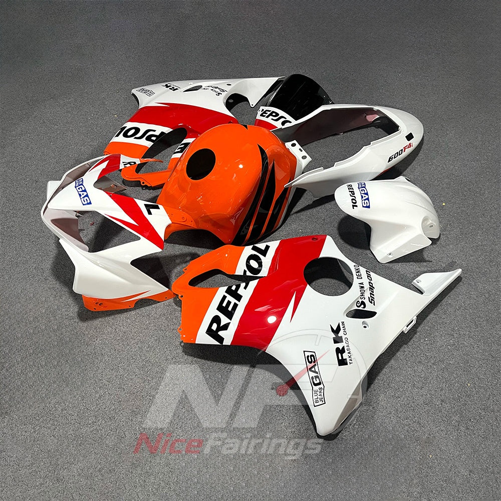 Fairings Kit Fits 2004-2007 HONDA CBR600 F4i - ABS Plastic - White Orange Red | NiceFairings - front angle image