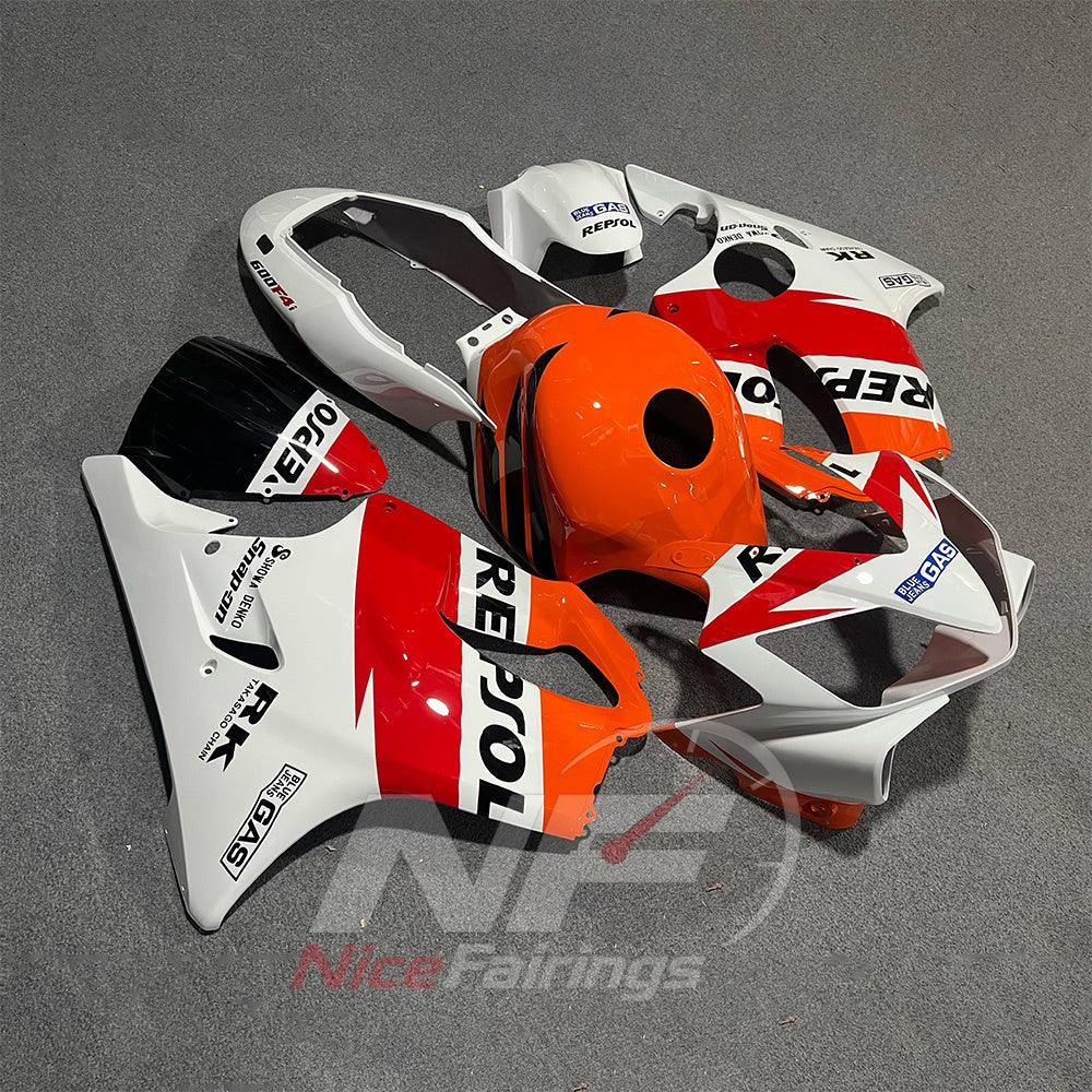Fairings Kit Fits 2004-2007 HONDA CBR600 F4i - ABS Plastic - White Orange Red | NiceFairings - side angle image